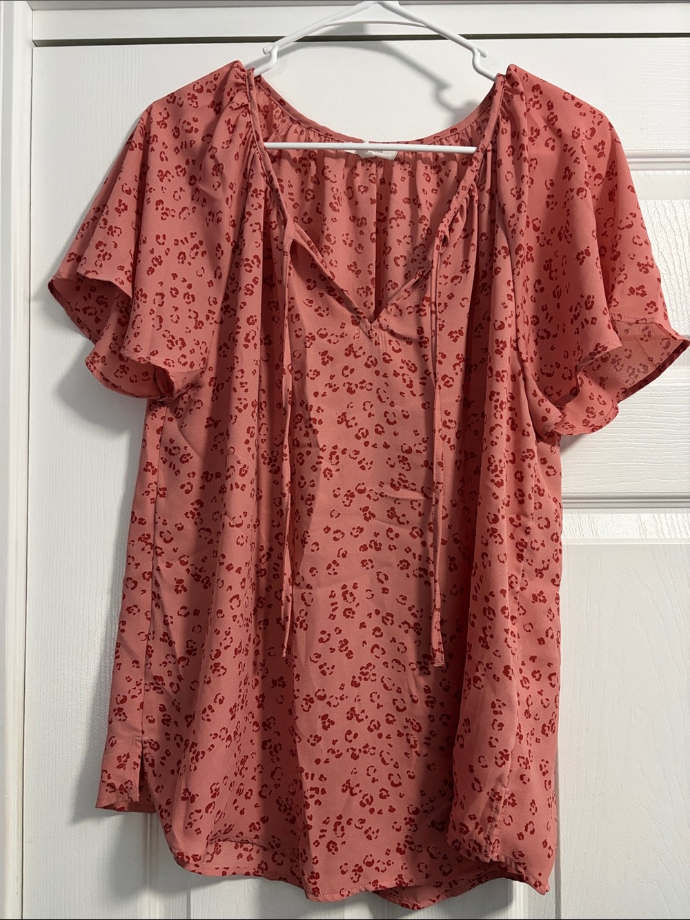 Maurices Rose-Tone Tie Front Flutter Sleeve Blouse